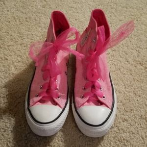 Pink Ribbon Laced High-Top Converse